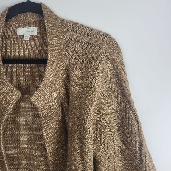Lucky Brand Open Front Sweater XS Womens Long Sleeve Brown Chunky Knit Top - Picture 3 of 10
